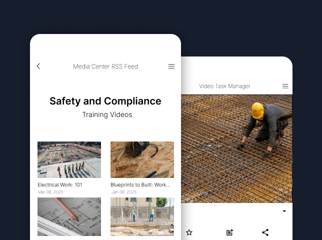 Safety and compliance training videos in a construction app