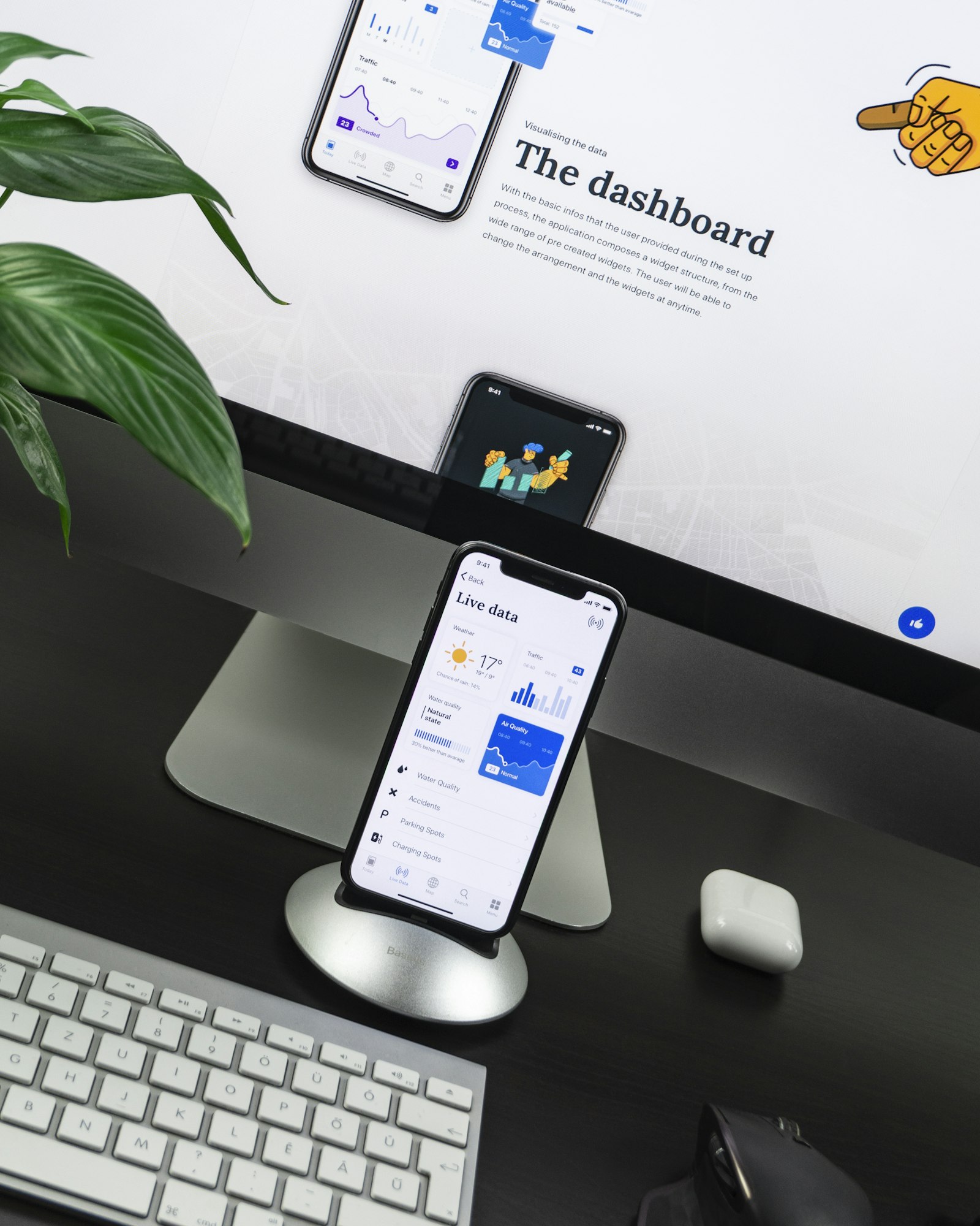 A single mobile app shown on a phone beside a desktop workspace, illustrating one app resold to many niche clients